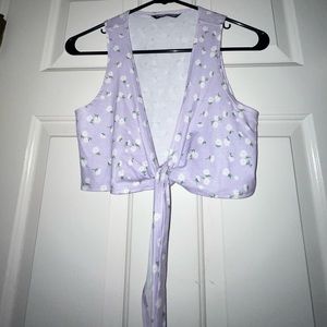 shein floral cropped tie up